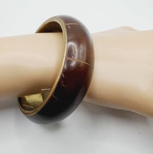 Vintage bamboo wood and brass bracelet bangle wide 60's 70's